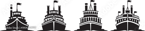 Steamboat vector icons set, vintage, traditional, paddlewheel, riverboat designs