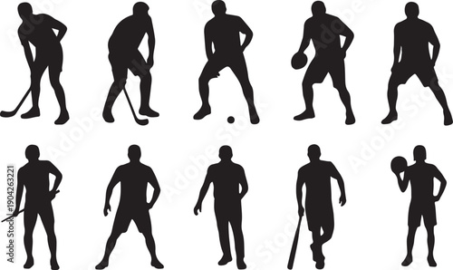 Team sports standing silhouettes