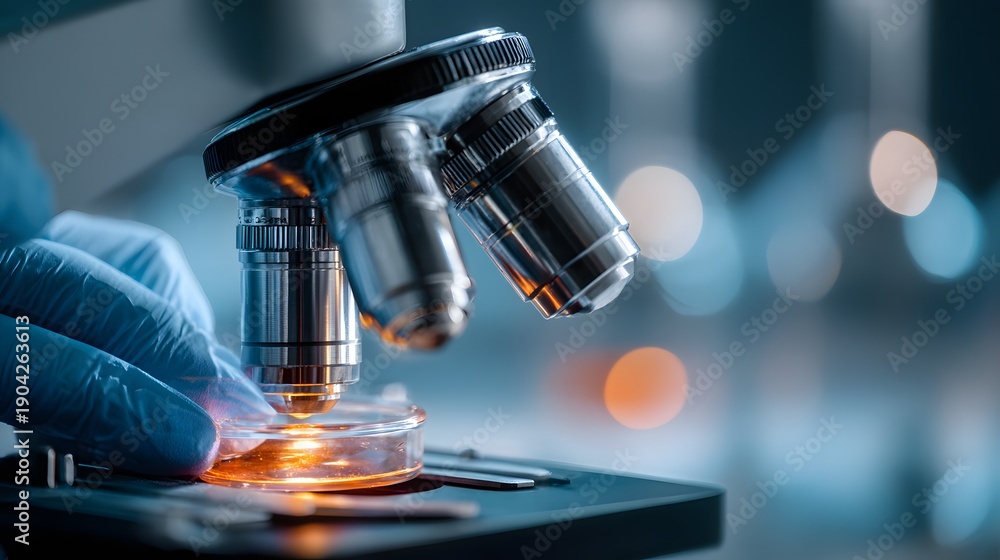 Fototapeta premium Scientist examining a specimen under a microscope in a laboratory setting with blurred background