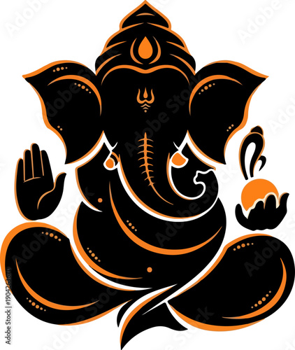 Black Silhouette Ganesha Orange Accent Vector