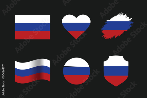 Russia flag vector flat icon set. National flag of Russia wavy, shield, round, brush, heart icon collection Free Download Russia flag vector flat icon set. National flag of Russia wavy, shield, round, brush, heart icon collection - GFXLoad