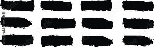 Vector collection of artistic grungy black paint hand made creative brush. High Detail Abstract Vector Background Set. Vector isolated elements set. Grungy black swatches. Rough smears and stains.