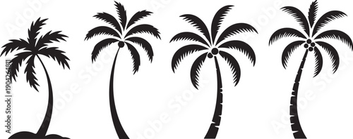 Vector icons set of tropical palm trees. silhouette collection of coconut palms