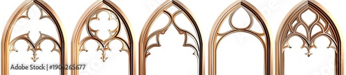 Gothic Arches Isolated, Golden Ornament Frame on White, Medieval Style Motif