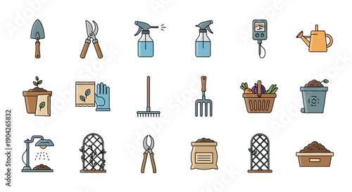 Gardening tools and accessories collection.