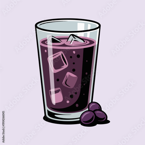 Peruvian Chicha Morada Vector Illustration of Traditional Purple Corn Drink with Ice