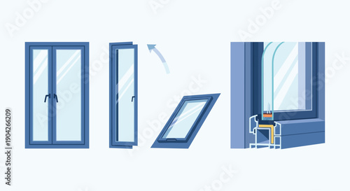 Residential Window Operation and Structural Detail Icons Including Double Casement Awning and Roof Skylight Models for Home Improvement and Build Planning.