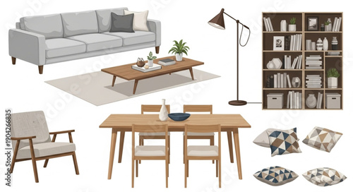 Modern Living Room Furniture Collection With Sofa And Dining Set.