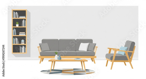 Modern Living Room Furniture Arrangement with Sofa and Armchair.
