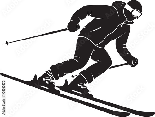 Vector silhouette of a skier in winter. Ski silhouette isolated vector design on white background