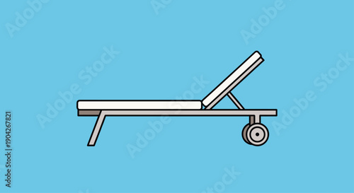 Minimalist White Chaise Lounge with Wheels on a Blue Background Illustrating Sleek Outdoor Furniture for Beach Resorts and Modern Patio Designs.