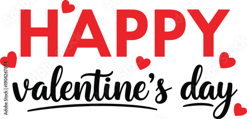 Happy valentine's day greeting with red hearts isolated on transparent background, isolated on white background, Vector, illustration