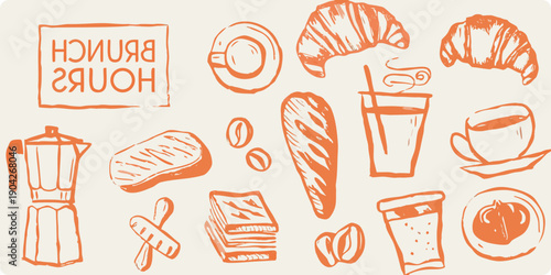 A delightful breakfast illustration featuring pastries coffee and bread items