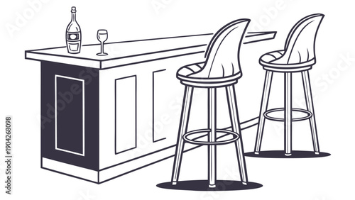 Modern bar with wine bottle and glasses on counter