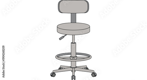 Ergonomic Gray Drafting Stool with Backrest Footring and Adjustable Height for Professional Studio Workshops and Laboratory Workspaces.