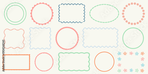Colorful collection of decorative frame shapes and postage stamp designs
