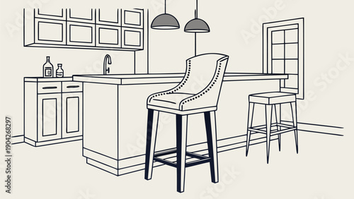 Modern kitchen with stylish bar stools and island counter