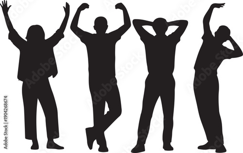 ector; silhouette of a group of peoplr standing and fist up Vector; silhouette of a group of men standing and fist up
