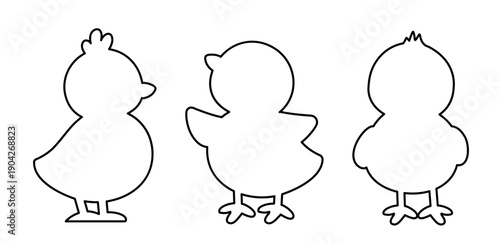Spring Easter Simple Chick Outline,  Coloring pages and templates.
White background. SVG.