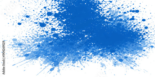 Abstract blue background with fresh water ink splashes and clear liquid bubbles flowing in a clean motion on white