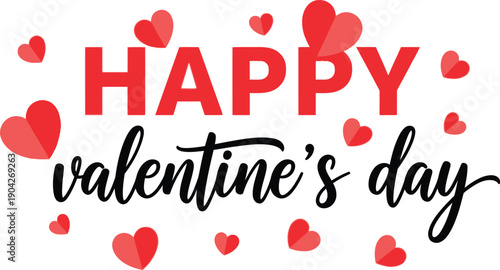 Happy valentine's day with red hearts vector illustration isolated on transparent background, isolated on white background, Vector, illustration
