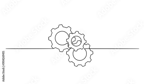 Abstract interlocking gears continuous line minimalist vector illustration