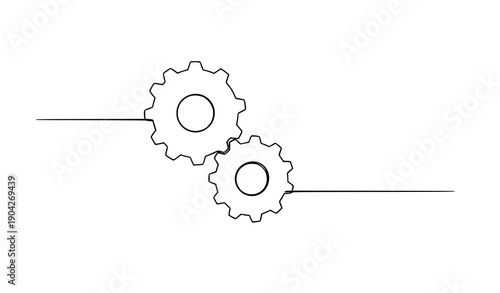 Interlocking gears continuous line drawing industrial cooperation vector
