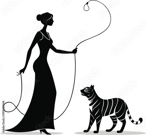 Elegant Woman Taming a Tiger with a Whip