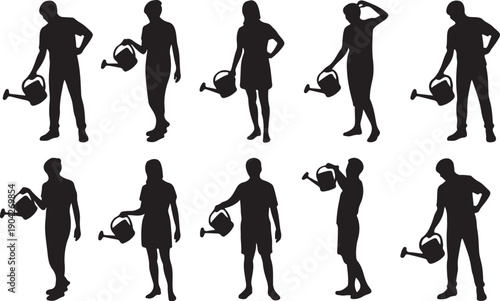 Women watering pot silhouettes