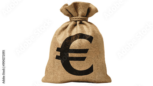Burlap Money Bag with Euro Symbol on White Background sack currency