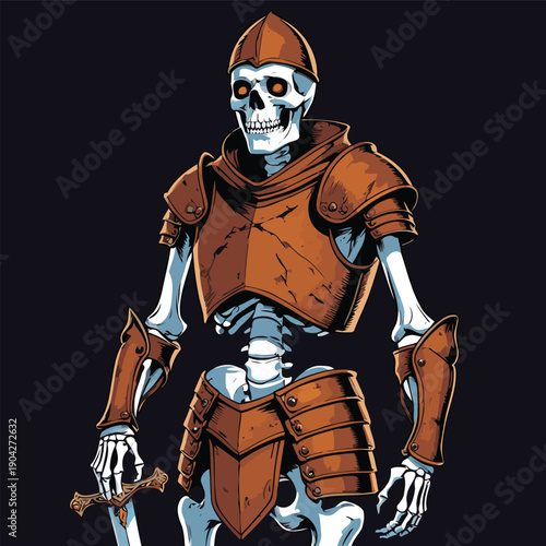 illustration of a skull wearing armor