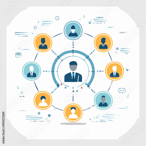 Central figure connected to multiple individuals in a network.