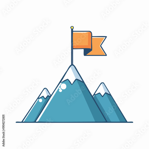 Illustration of a mountain peak with a flag on top symbolizing achievement and success.