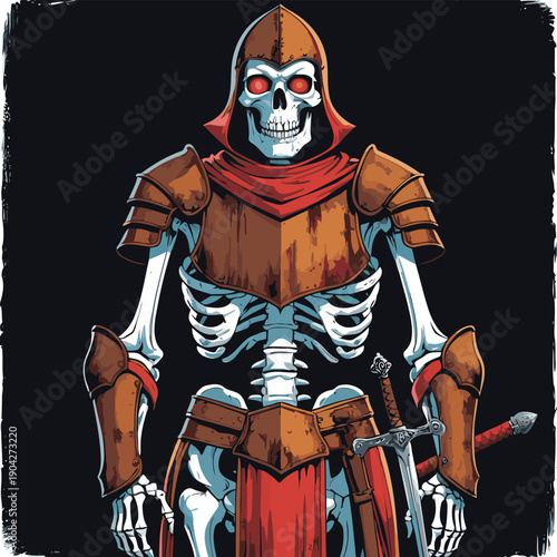 illustration of a skull wearing armor