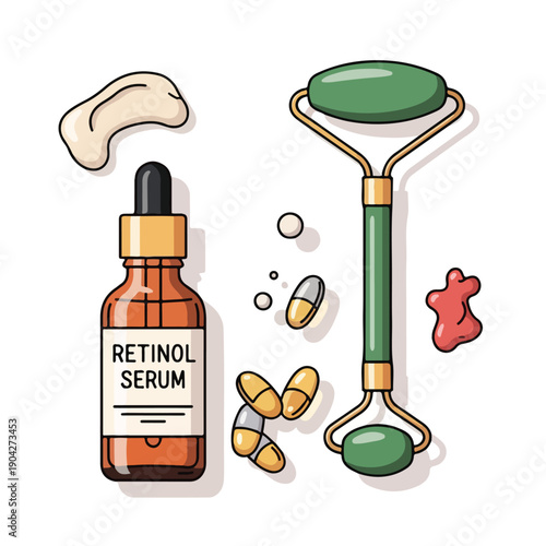 A collection of skincare products and tools