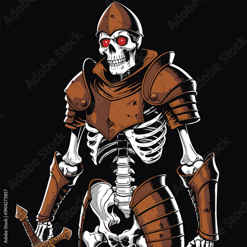 illustration of a skull wearing armor