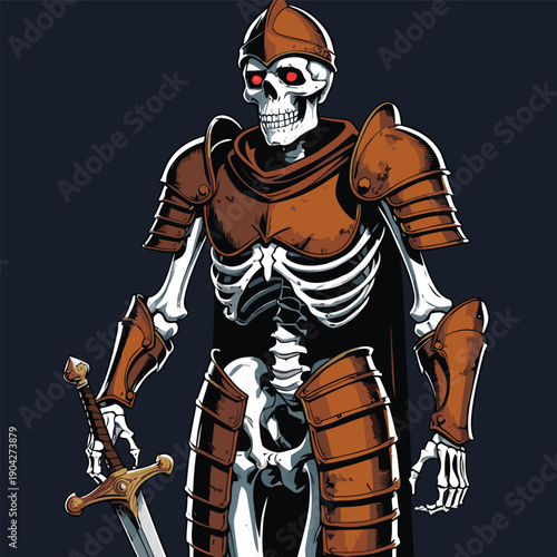 illustration of a skull wearing armor