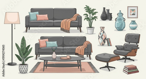 Modern Living Room Furniture and Decor Collection.