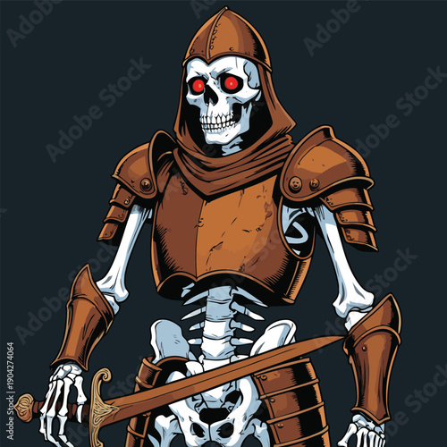 illustration of a skull wearing armor