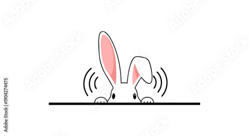 Funny Easter Bunny Illustration Vector Art Peeking Over Line with Sound Waves Symbolizing Joy and Excitement