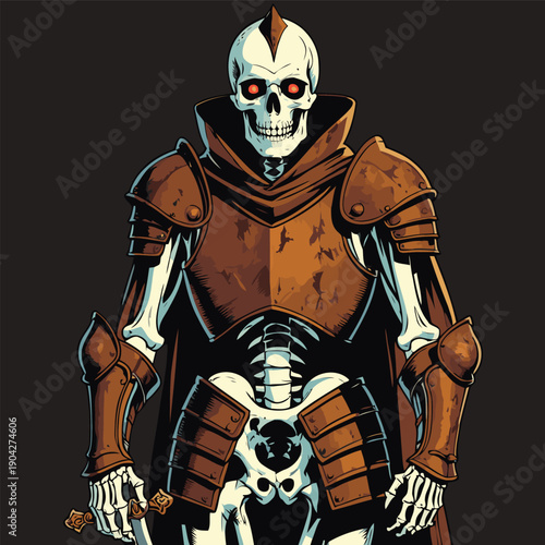 illustration of a skull wearing armor