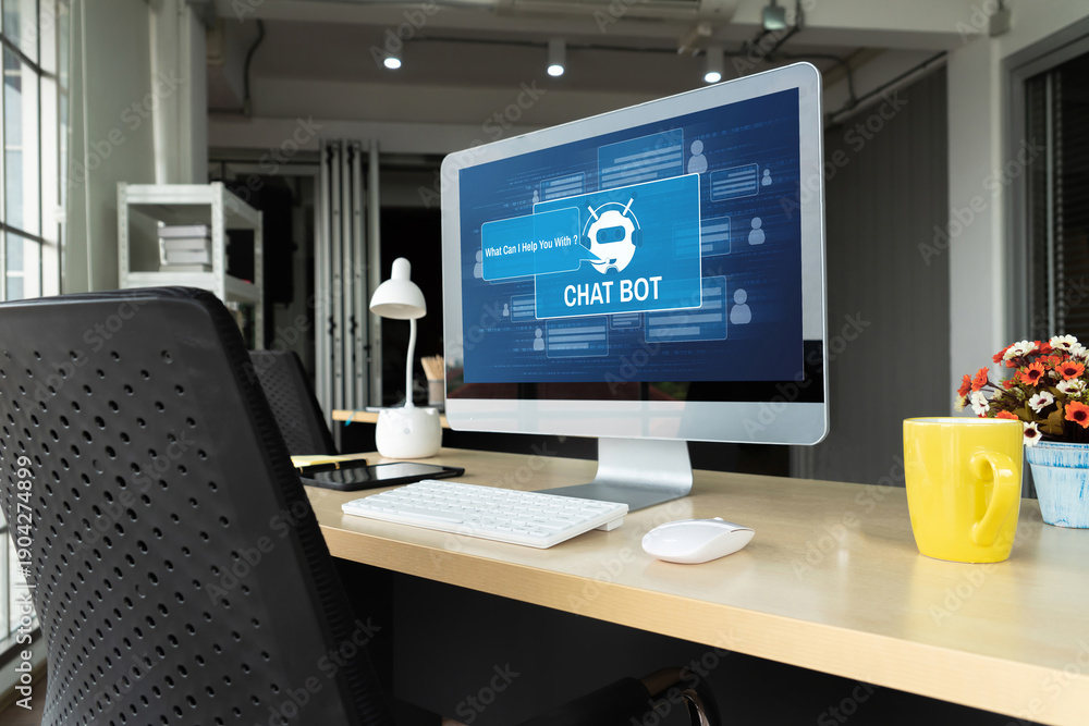 Naklejka premium Chatbot software application for modish online business that automatically reply to customer questions