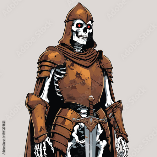 illustration of a skull wearing armor
