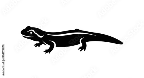 Black Lizard Silhouette Isolated on White Background.