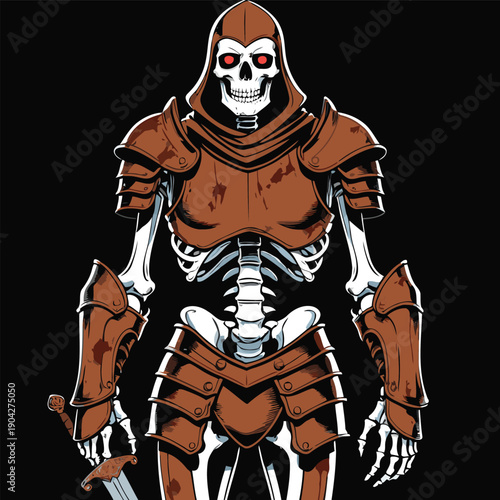 illustration of a skull wearing armor