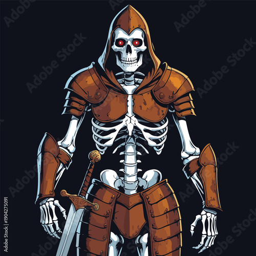 illustration of a skull wearing armor