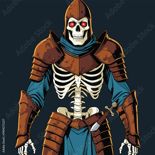 illustration of a skull wearing armor