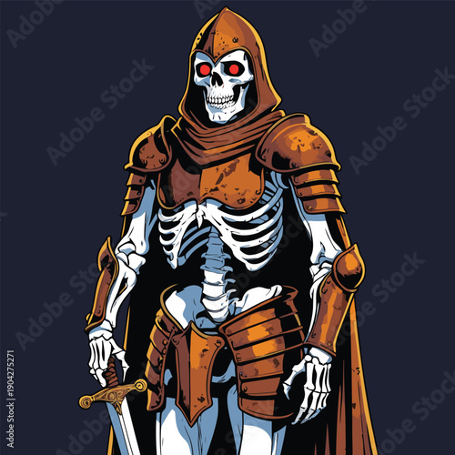 illustration of a skull wearing armor