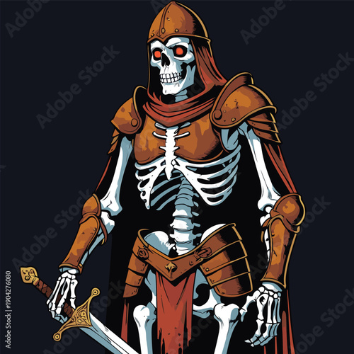 illustration of a skull wearing armor