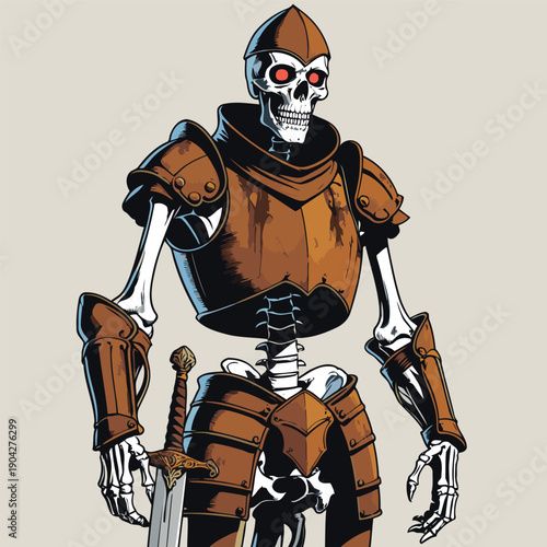 illustration of a skull wearing armor